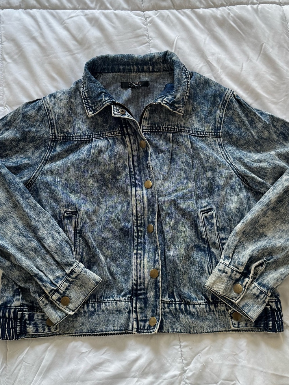 Acid Wash Denim Jacket - Blue - forever 21
